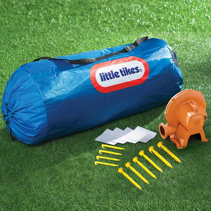 Includes: stakes to anchor bouncer; heavy-duty blower with GFCI plug with stakes; bouncer storage bag and repair ki
